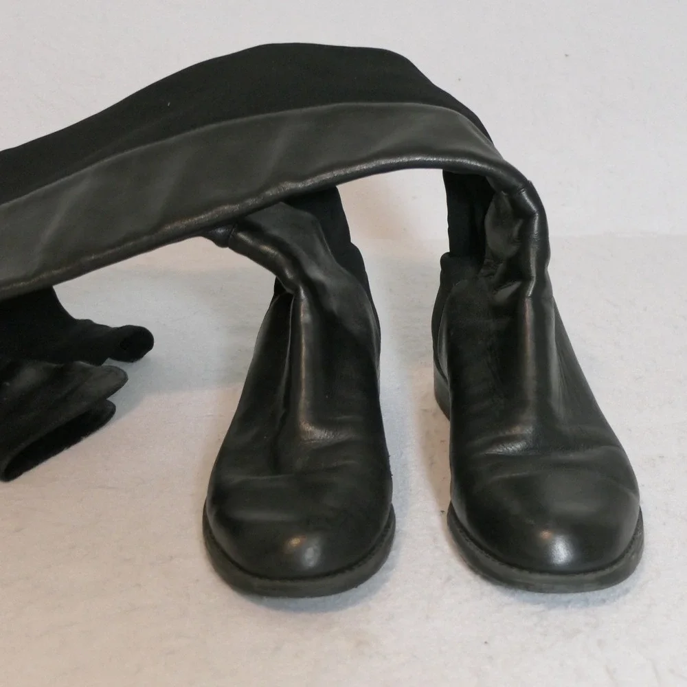 Stuart Weitzman Women Boots 6.5 Black Leather 5050 Over The Knee Minimalist